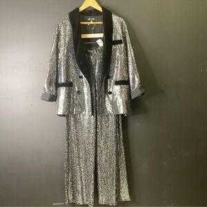 Zara Metallic Sequin Blazer with Black Accents